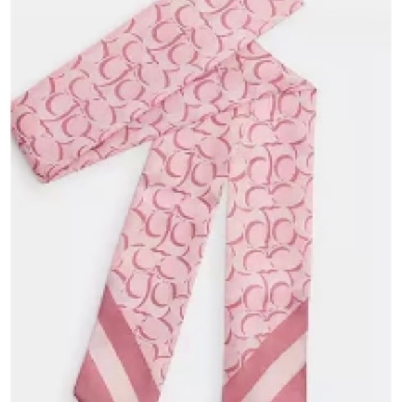 Coach Accessories - Coach Pink Silk Logo Scarf
